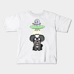 Funny miniature schnauzer is being abducted by aliens Kids T-Shirt